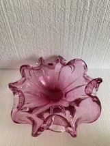 Vtg Large Murano Formia Italy Art Glass Bowl Pink Glass Rolled Edge - £154.11 GBP