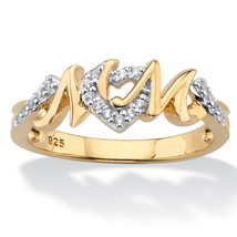 PalmBeach Jewelry Round Diamond 18k Gold-plated Silver &quot;Mom&quot; Hearts Ring - £98.35 GBP
