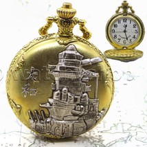 Pocket Watch Gold Color for Men 47 MM Japan Battleship YAMATO with Fob C... - $22.99