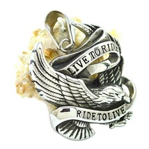 Stainless Steel &quot;Live to Ride Ride to Live&quot; Eagle Biker Pendant - $19.99