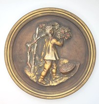 Vintage 3D Relief Wall Plaque French Art Nouveau Fall &quot;Automne&quot; 10&quot; U208 - £63.79 GBP