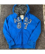 Aeropostale Shacket HEAVY Jacket Men&#39;s Medium Blue Fur Lined Logo Y2K - £53.09 GBP