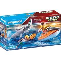 Playmobil 70489 Shark Attack Rescue Action 14 Pieces Boat Surfboard 2 Pe... - £10.65 GBP