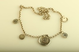 Vintage sterling silpada floral disc coin charm necklace rollo chain - $78.21