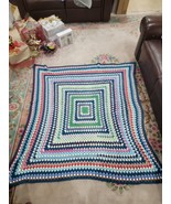 Vtg Handmade Crochet Knit Afghan Throw Blanket Granny Square Handmade Mu... - $54.80 CAD