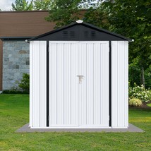 Outdoor Storage Shed 6x4ft Apex Roof - White &amp; Black Garden Solution - $256.99