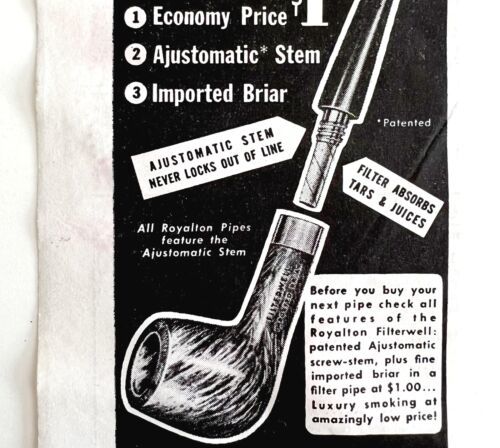Primary image for Royalton Filterwell Tobacco Briar Pipe 1948 Advertisement Smoking DWEE17