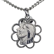 Vintage Silver Tone Jesus and Mary Face Charm Pendant Necklace Rhodoum Finish  - £21.66 GBP