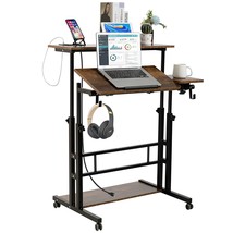Mobile Stand Up Desk, Adjustable Laptop Desk With Wheels, Storage Desk Home Offi - £133.68 GBP