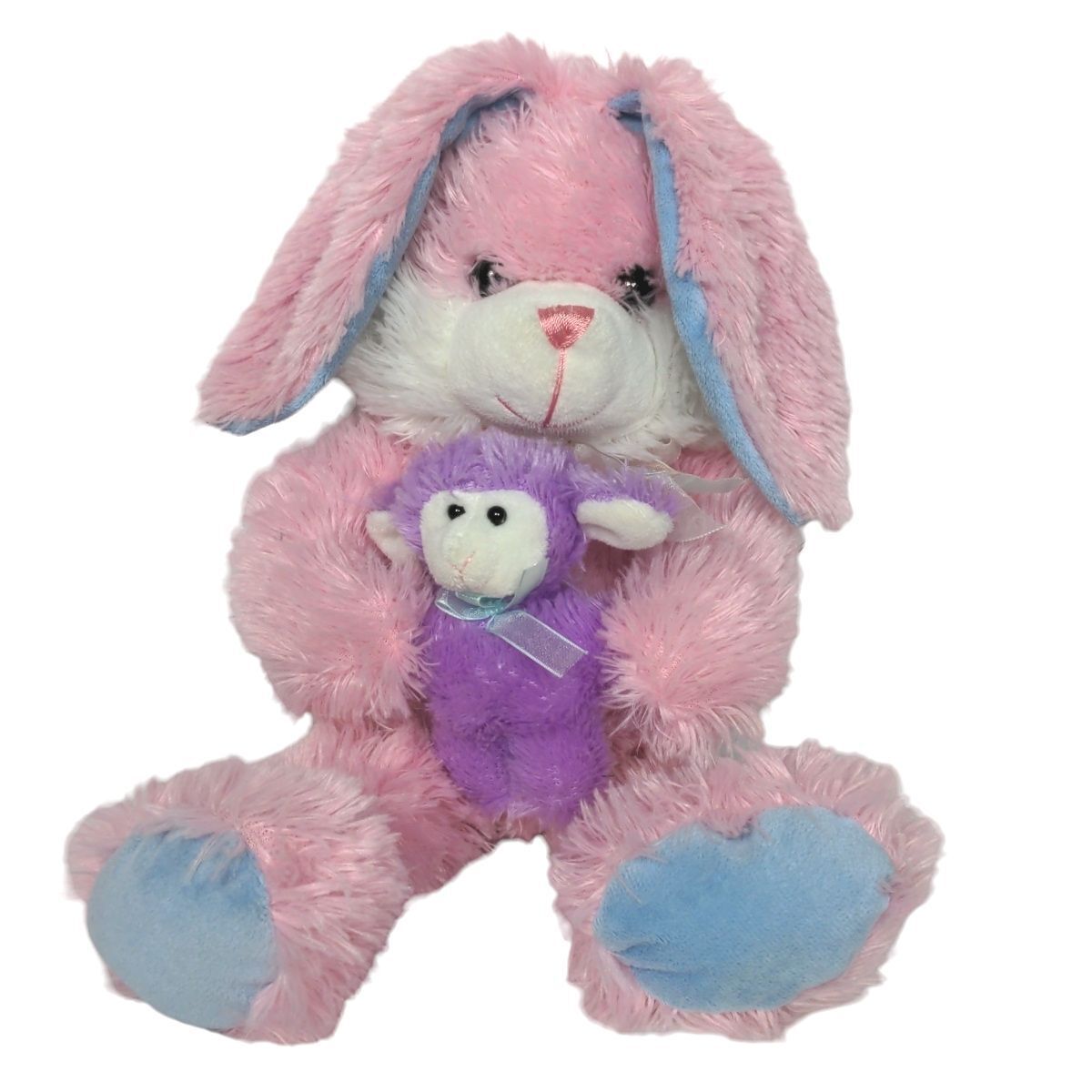 Goffa Pink Easter Bunny Rabbit Spring Holding Lamb Stuffed Animal 22" - $32.67