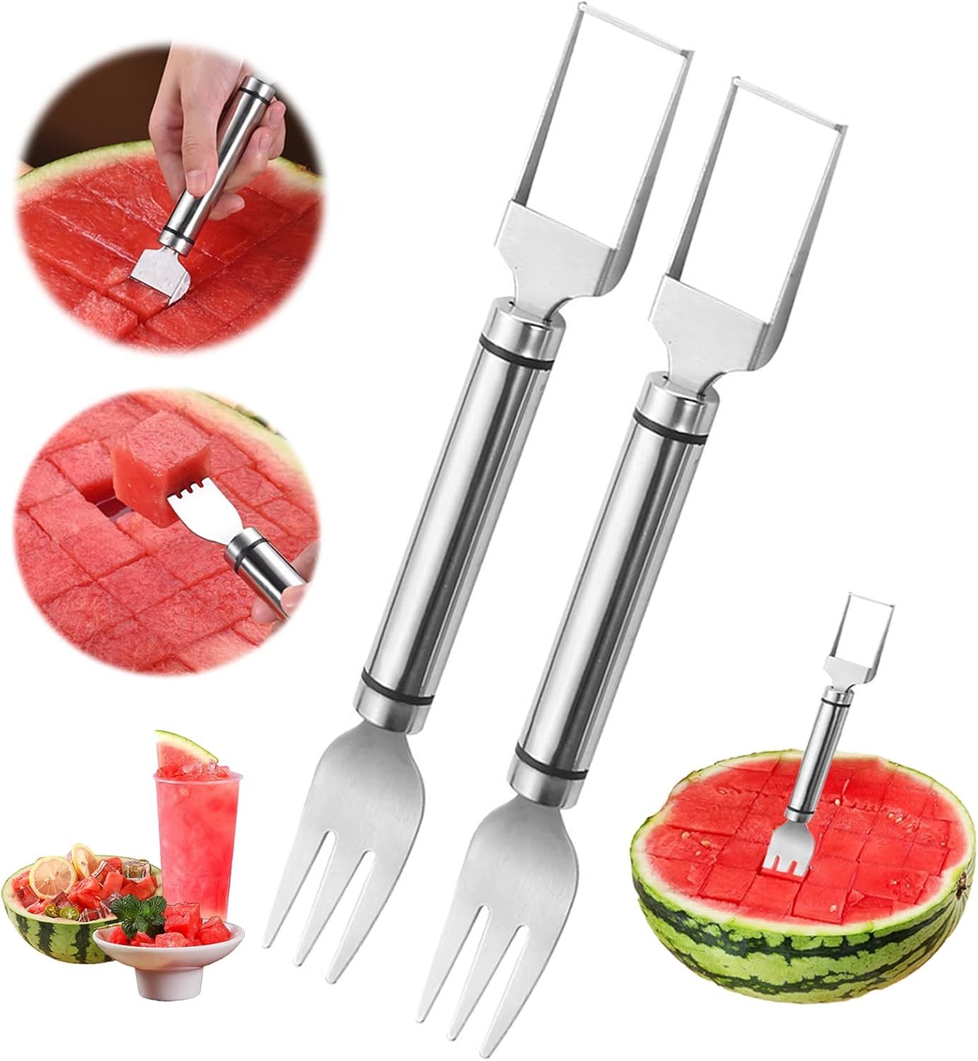2Pcs 2-in-1 Watermelon Fork Slicer Cutter Stainless Steel Watermelon Cutter - $0.00