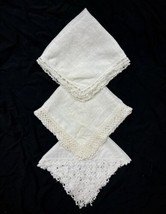 Vtg 50s 60s MCM White Lace Edge Diamond Lot of 3 Linen Square Handkerchiefs - £15.15 GBP