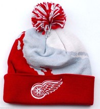 Detroit Red Wings Mitchell &amp; Ness NHL Splash Team Pom Knit Hockey Hat Beanie - £17.90 GBP