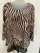 Chico&#39;s Easywear sz 2 L Brown Beige Animal Stripe Layered Look Blouse - £21.01 GBP