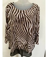 Chico&#39;s Easywear sz 2 L Brown Beige Animal Stripe Layered Look Blouse - $26.72