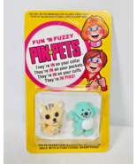 Vintage Fun &#39;N Fuzzy Pin Pets 1986 Kitty Cat &amp; Blue Bear FACTORY SEALED - $19.99