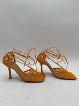 Bottega Veneta Stretch 90mm Mesh Sandals Orange Leather Ankle Strap Size 38 - £360.64 GBP