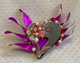 Vtg Liztech Jewelry Wild Heart Brooch Fashion Pin Handmade Signed - £39.06 GBP