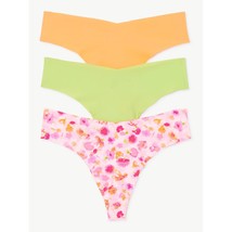 3 Pairs Joyspun Freecut Thongs Panties Floral Lime Peach Size Medium 8-10 - £4.65 GBP