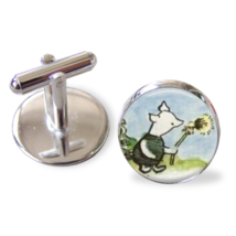 Piglet Cufflinks Winnie The Pooh Gift handmade in the UK 16mm round silver tone - $17.16