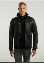 Motorcycle Bomber Black Pure Lambskin Leather Jacket Men&#39;s Biker Jacket - $2,004.57 MXN