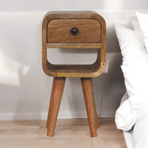 Solid Wood Curved Oak-ish Bedside: 1-Drawer, Open Slot, Nordic Legs - $172.98 CAD