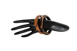 Pair of vintage two tone light &amp; dark wood coordinating bangle bracelets - $14.99