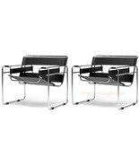 2x Black Faux Leather Strap and Chromed Steel Tubular Frame Accent Loung... - $17,853.28 MXN