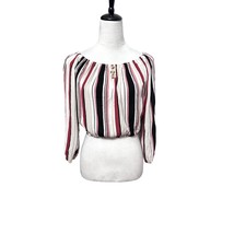 La Gypsy Womens Crop Top Multicolor Stripe Puff Long Sleeve Off Shoulder S - £9.02 GBP