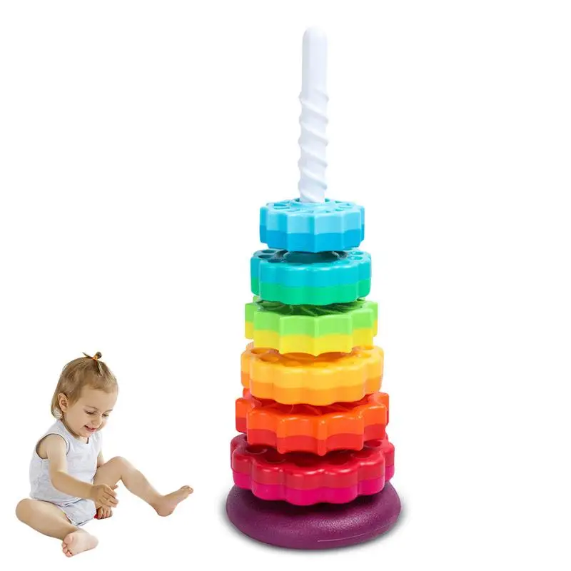 Rainbow Stacking Ring Tower Stacking Stapelring Blocks Spinning Stacking Toy  PP - £14.53 GBP+