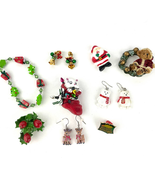 9 PC Christmas Holiday Lot Jewelry Mixed Assorted Earrings Pins Bracelet - £14.15 GBP