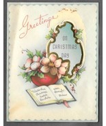 VINTAGE 1940s WWII ERA Christmas Greeting Card Art Deco DIE CUT Gold Edg... - $14.83