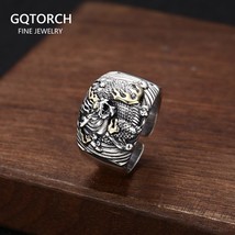 Real Pure 925 Sterling SilverMen RingsGothicRetro Punk Rock Dragon Ring Opening  - £39.31 GBP