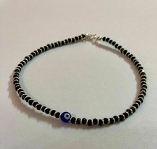 1 Pc 925 Silver Evil Eye Protection Anklet, 10&quot; Amulet Nazariya Blue Black Bead - £21.36 GBP