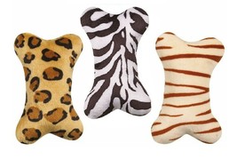 Small Dog Toys Mini Wild Style Plush Bone Safari Jungle Animal Print Squeaker 5&quot; - £7.81 GBP+