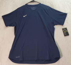Nike T Shirt Top Womens XL Navy Vapor Knit Polyester Short Sleeve V Neck Logo - £27.45 GBP