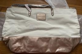 NWT Large Victoria Secret Cream &amp; Rose Gold Tote Bag Fabric Patent Leath... - $32.50