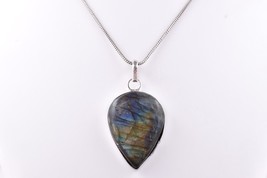 Handcrafted 925 Silver Plated Pear Labradorite Women Pendant Necklace Party Wear - £16.61 GBP+