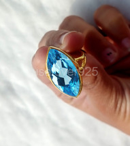 Blue Faceted Topaz Gemstone 925 Sterling Silver Handmade Women Trillion Ring - £51.32 GBP