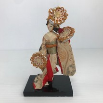 Vintage Japanese Maiko Geisha Doll 1950s Hand Painted Carved Gold Silk 6 Inches - £15.38 GBP