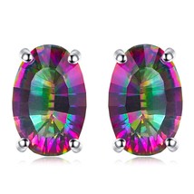 JewelryPalace 1.8ct Oval Natural Rainbow Mystic 925 Silver Stud Earrings for Wom - £15.69 GBP