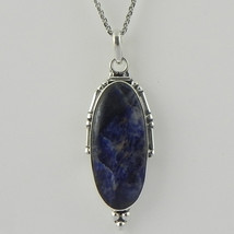 925 Sterling Silver Sodalite Gemstone Handmade Pendant Necklace Women PSV-1924 - £31.43 GBP+