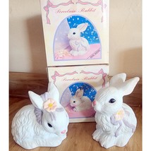 Vintage Floral Bunny Rabbits Set Of 2 Sweet Spring &amp; Easter Décor See Pi... - $13.47
