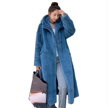 Winter Coat Women Faux Rabbit Hair Coat Korean Hooded Imitation Mink Hair Long J - £77.24 GBP