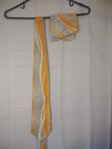 Club International Men&#39;s Tie W/ Matching Hankie- Orange/Yellow/Grey 100%... - £3.19 GBP
