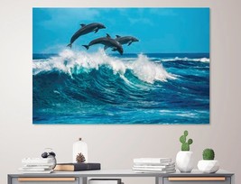 Jumping Dolphins Canvas Print Ocean Wall Art Living Room Decor Home Office Dolph - £38.95 GBP