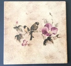 Shabby Floral Chickadees Birds Stoneware Tile Trivet Made In Italy - $15.84