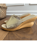 Donald J Pliner Wood Champagne Gold Leather Platform Wedge Boomerang San... - €46,34 EUR