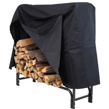4-Ft Indoor Outdoor Black Metal Firewood Holder Log Rack with Cover - $366.36 CAD