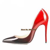 El gradient pointed toe stiletto pumps mixed colors shallow sexy patent leather banquet thumb200